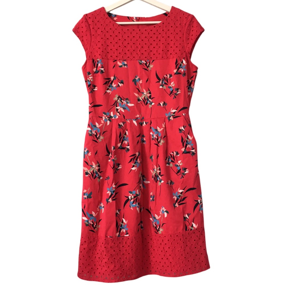 S. Oliver Floral Printed Broderie Red Cotton Casual Dress 36